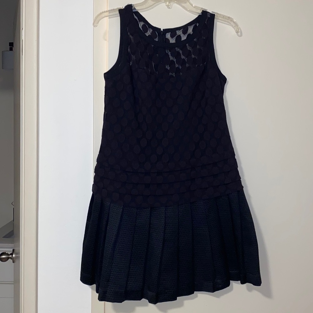 Ann Taylor Petite size 4P black polka dot pleated midi dress